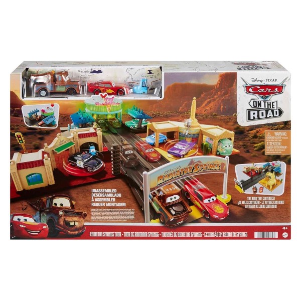 Mattel HGV68 - Disney Pixar Cars - On The Road - Spielset, Road Radiator Springs Tour mit 2 Fahrzeug
