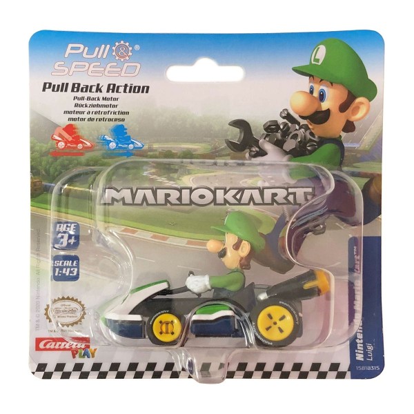 Stadlbauer 15818315 - Carrera Play - Nintendo - Mariokart - Pull Back Action Rückziehfahrzeug, Luigi