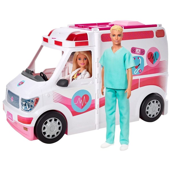 Mattel GMG35 - Barbie - 2 in 1 Krankenwagen mit Licht & Sound inkl. 2 Puppen und weitere Zubehörteil