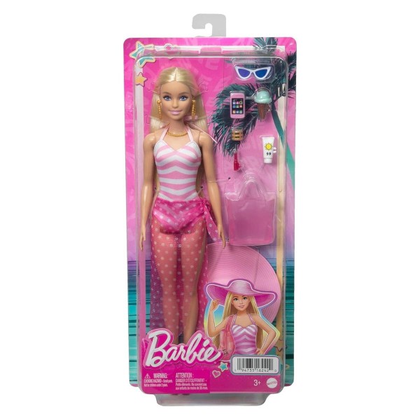 Mattel HPL73 - Barbie - Puppe mit Badeanzug und Strand-Accessoires
