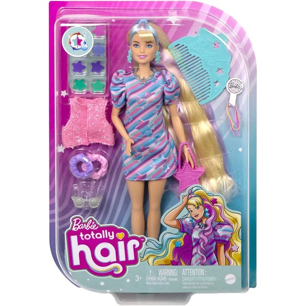Mattel HCM88 - Barbie - Totally Hair - Puppe im Sternen-Print Kleid mit Zubehör