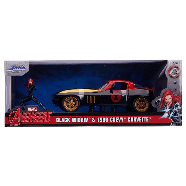 Simba 253225014 - Marvel - Avengers - Die-Cast - Black Widow & 1966 Chevy Corvette