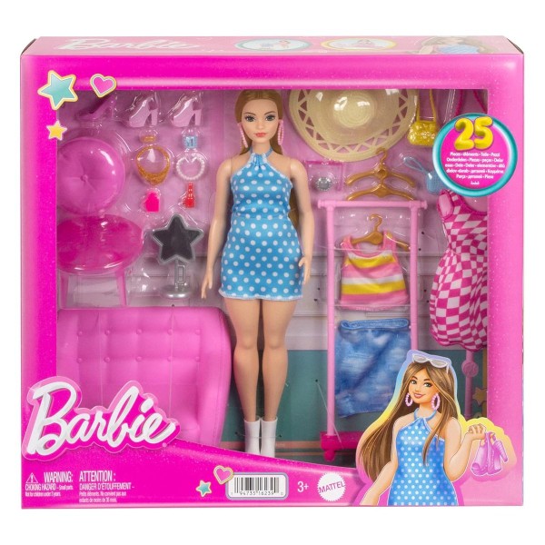 Mattel HPL78 - Barbie - Fashion-Set mit Puppe & Kleiderschrank, inkl. Zubehör