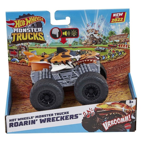 Mattel HDX62 - Hot Wheels - Monster Trucks - Tiger Shark mit Licht und Sound, 1:43