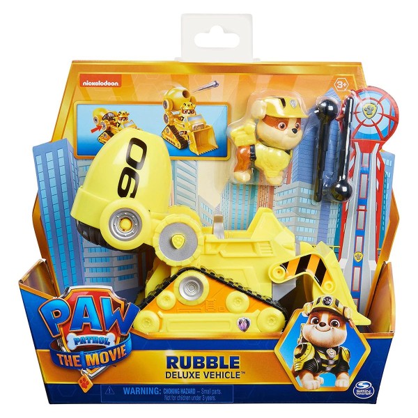 Spin Master 6061908 (20133389) - Paw Patrol The Movie - Rubble's Deluxe Vehicle mit Schussfunktion;