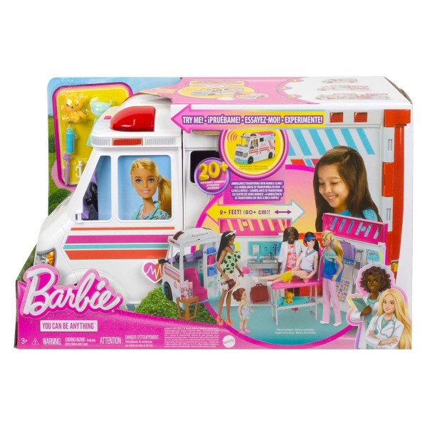 Mattel HKT79 - Barbie - You can be anything - 2 in 1 Krankenwagen und Klinik (ohne Puppe), Spielset