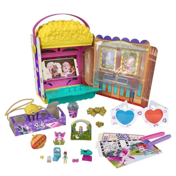 Mattel GVC96 - Polly Pocket - Spielset, Puppen und 20 Überraschungen, Popcorn-Box