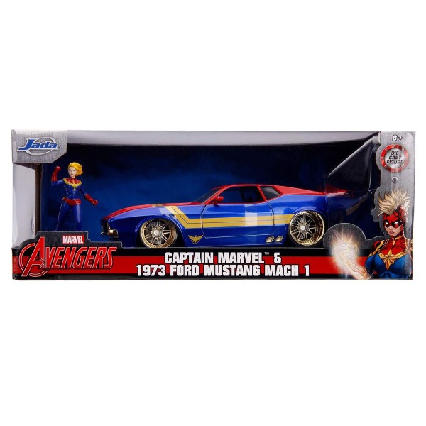 Simba 253225009 - Marvel - Avengers - Die-Cast - Captain Marvel & 1973 Ford Mustang Mach 1