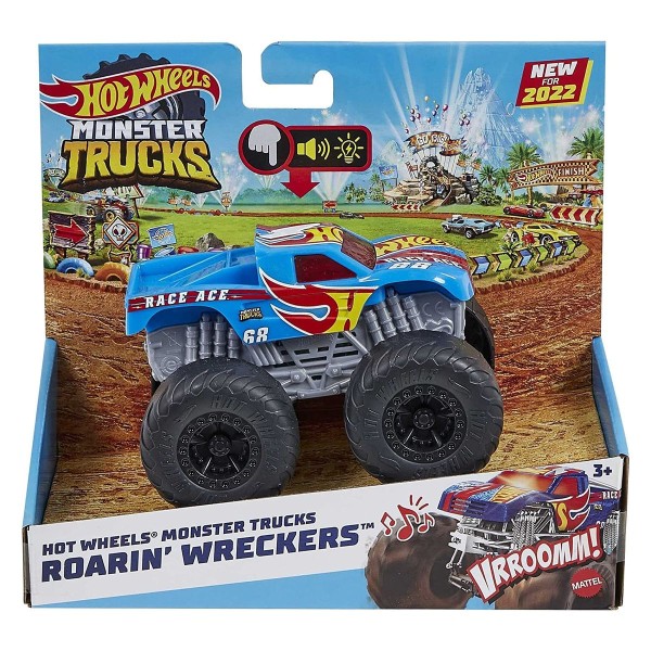 Mattel HDX63 - Hot Wheels - Monster Trucks - Race Ace mit Licht und Sound, 1:43