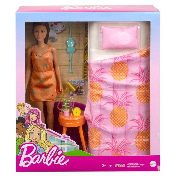 Mattel GRG86 - Barbie - Schlafzimmer-Spielset, Puppe mit Möbeln und Zubehör