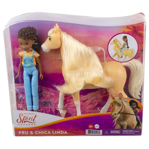 Mattel GXF22 - DreamWorks - Spirit - Spielset, Puppe mit Pferd, Pru und Chica Linda, Reitabenteuer