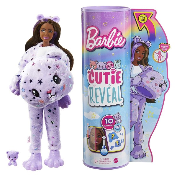 Mattel HJL57 - Barbie - Cutie Reveal - Puppe mit 10 Überraschungen, Teddy-Edition