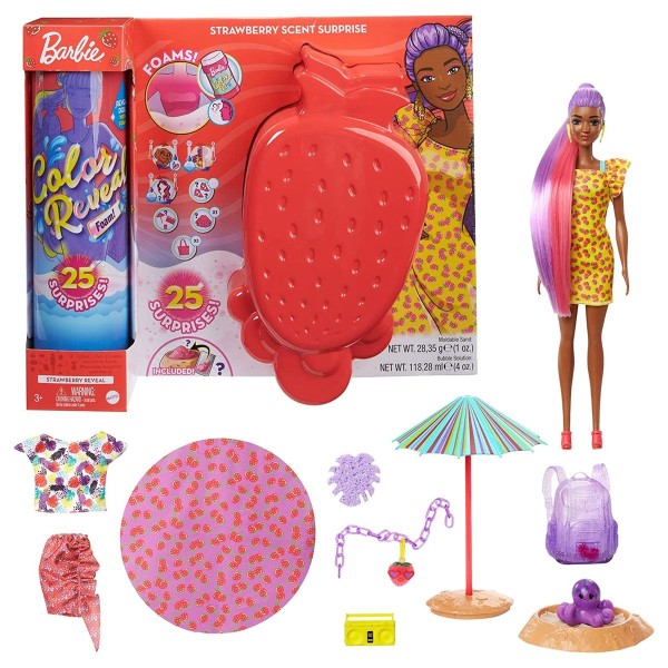 Mattel GTN18 - Barbie - Color Reveal - Puppe mit 25 Überraschungen, Schaum-Spaß Erdbeer
