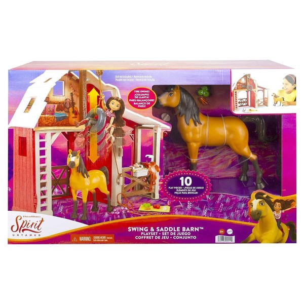 Mattel HBP29 - DreamWorks - Spirit - Spielset, Pferd Spirit mit Zubehör, Pferdestall