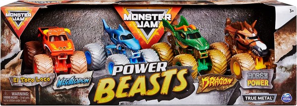 Spin Master 6053860 (20124663) - Monster Jam - Box von 4 True Metal Fahrzeugen, Power Beasts