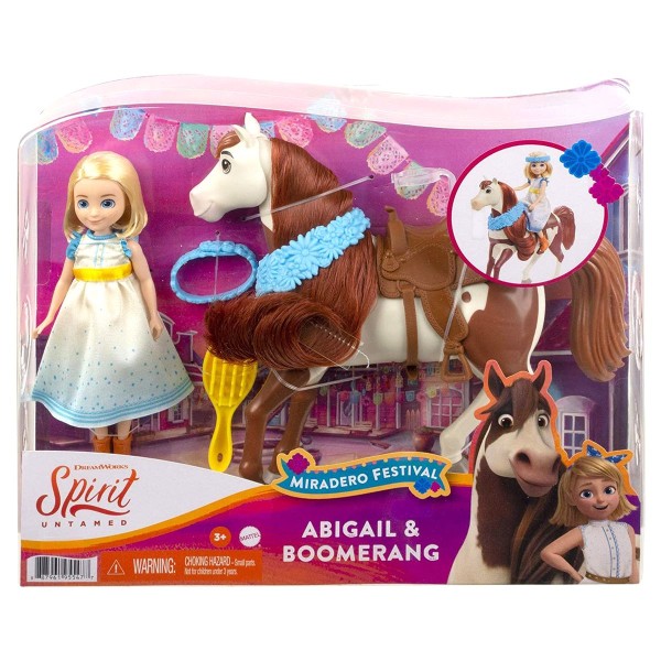 Mattel GXF65 - DreamWorks - Spirit - Spielset, mit Zubehör, Puppe Abigail und Pferd Boomerang