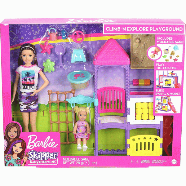 Mattel GHV89 - Barbie - Skipper Babysitters Inc - Spielset, Puppen mit Zubehör, Sand 28 g, Spielplat