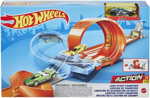 Mattel GTV13 - Hot Wheels - Action - Looping Stunt Champion, Track Set (1 zufälliges Fahrzeug enthal