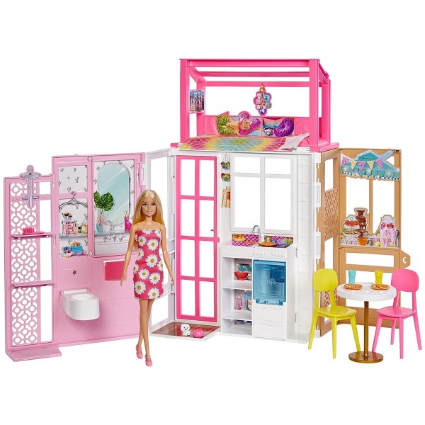 Mattel HCD48 - Barbie - Spielset, Haus komplett eingerichtet, Puppe mit Zubehör