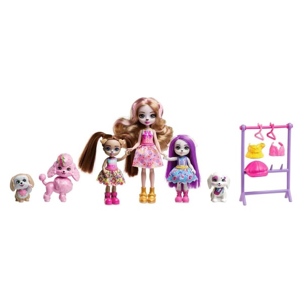 Mattel HNV26 - Enchantimals - Glam Party - Puppen Spielset, Dwyla Dog und Hundefamilie