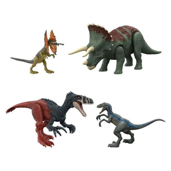 Mattel HJJ85 - Jurassic World - Roar Strikers - Dinosauerier Set inkl. 4 Dinos