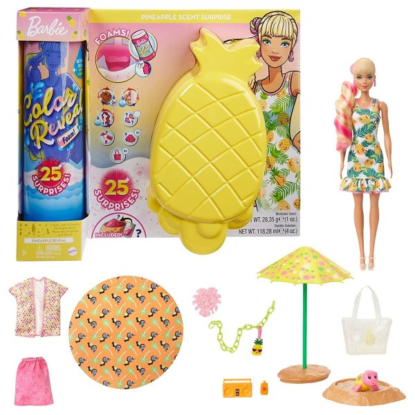 Mattel GTN17 - Barbie - Color Reveal - Puppe mit 25 Überraschungen, Schaum-Spaß Ananas