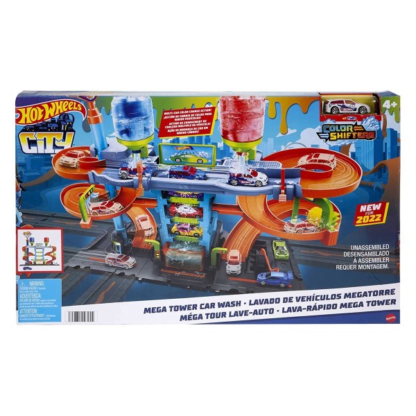 Mattel HDP05 2.Wahl - Hot Wheels - City - Color Shifters - Mega Tower Auto-Waschanlage, inkl. Fahrze