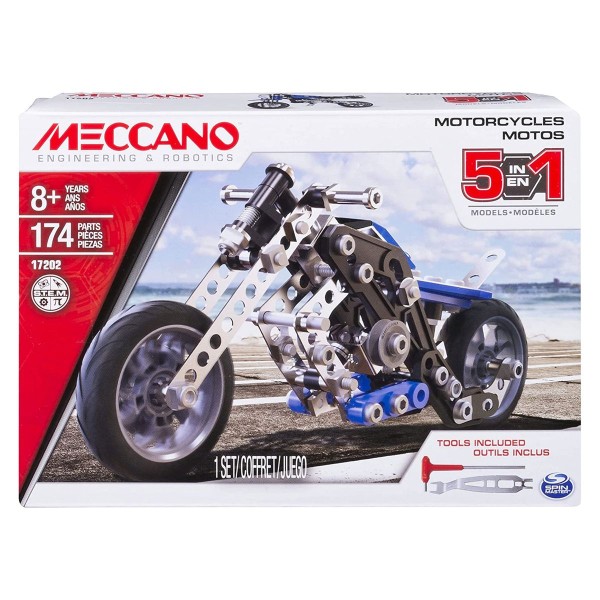 Spin Master 6036044 (20084597) - Meccano - 5 in 1 Bauset, Motorrad