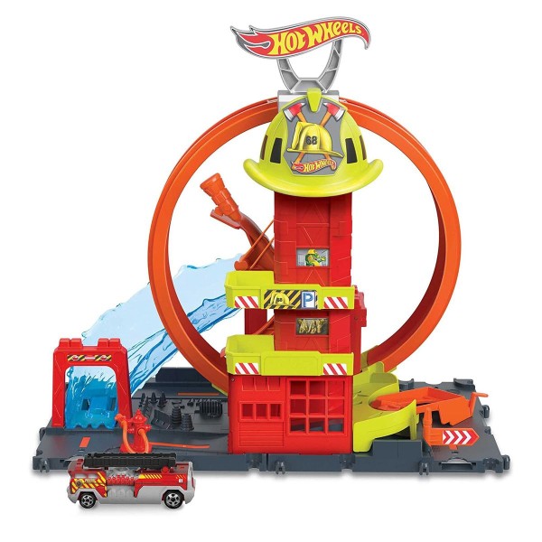 Mattel HKX41 - Hot Wheels - City - Spielset mit einem Fahrzeug, Super-Looping Feuerwache