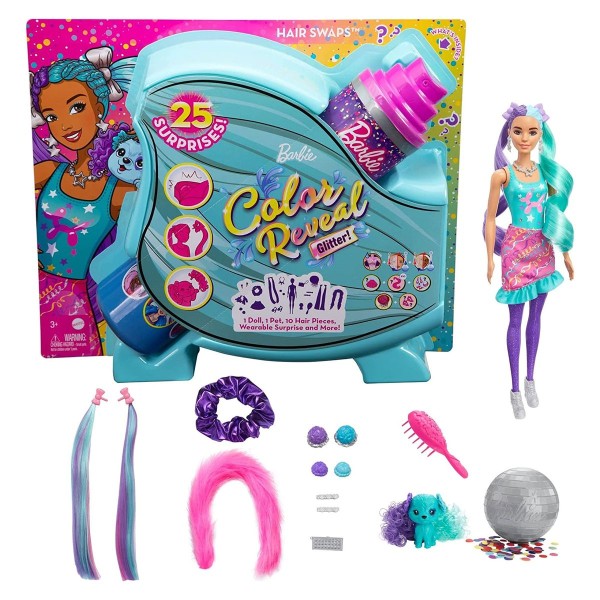Mattel HBG41 - Barbie - Color Reveal - Haarwechsel Puppe mit Stylingzubehör