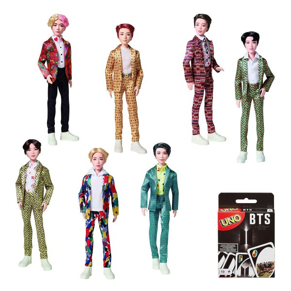 SPAR-SET 178558 - BTS - Bangtan Boys Puppen - Boyband-Set mit allen 7 Mitgliedern + BTS Uno