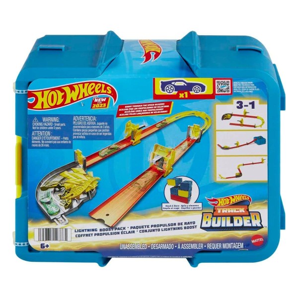Mattel HMC03 - Hot Wheels - Track Builder - Blitz- Starter Set, Aufbewahrungsbox mit Track Bauteilen