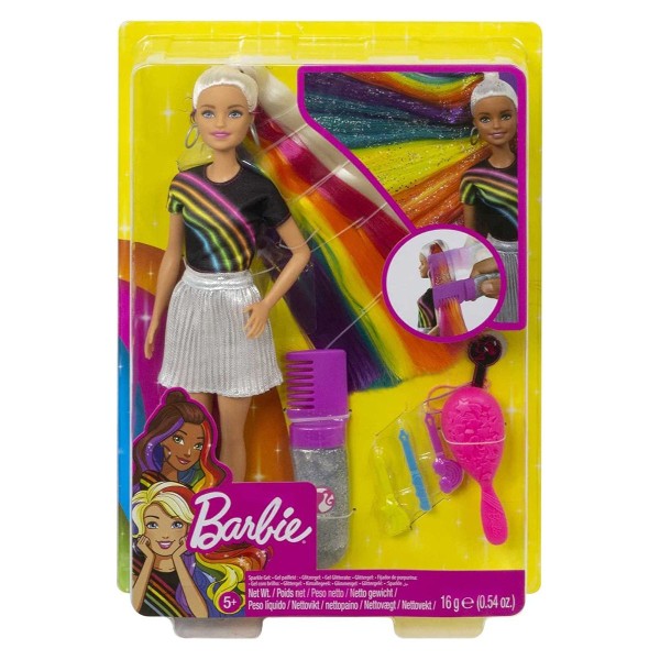 Mattel FXN96 - Barbie - Puppe, 31 cm, Regenbogen-Glitzerhaar