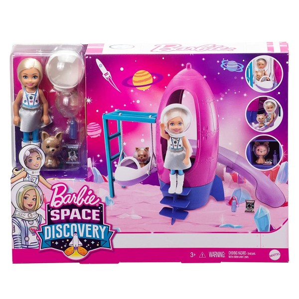 Mattel GTW32 - Barbie - Discovery Chelsea - Puppe & Rakete Spielset mit Hündchen