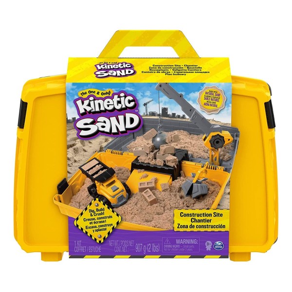 Spin Master 6055877 (20122462) - Kinetic Sand - Baustellen-Koffer mit 907g Sand + Zubehör