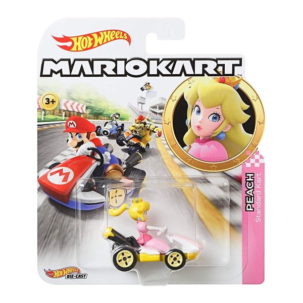Mattel GBG28 - Hot Wheels - Mario Kart - Mini Die-Cast Fahrzeug mit Figur, Peach