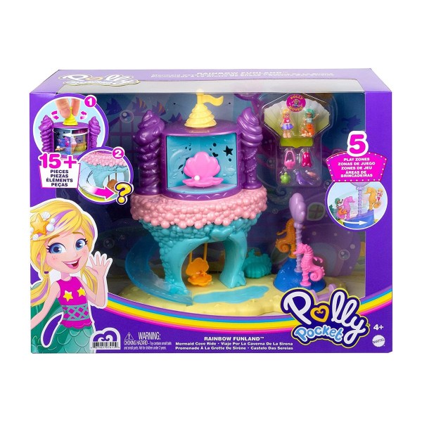 Mattel GYK42 - Polly Pocket - Spielset, Puppen mit Zubehör, Regenbogen Einhornspaß, Meerjungfrauen B