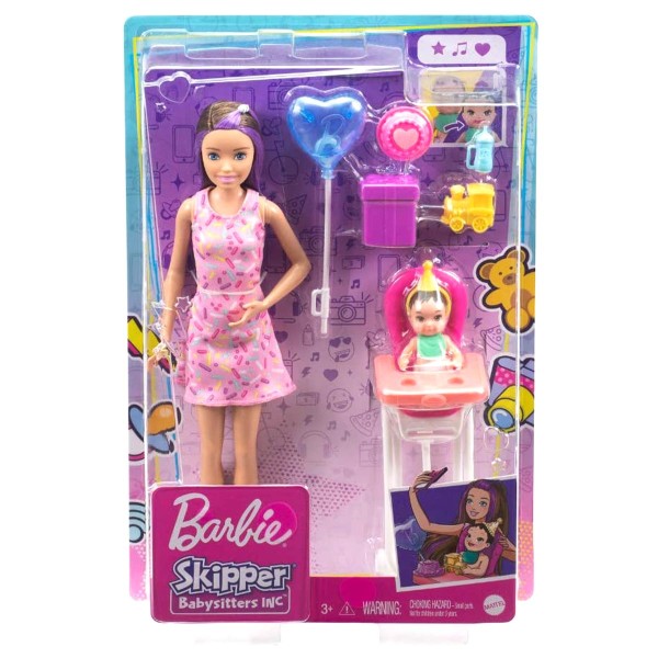 Mattel GRP40 - Barbie - Skipper - Babysitter Puppe, Geburtstagsspielset mit Farbwechsel