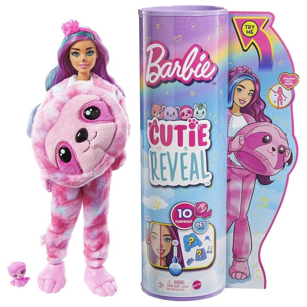 Mattel HJL59 - Barbie - Cutie Reveal - Puppe mit 10 Überraschungen, Faultier-Edition