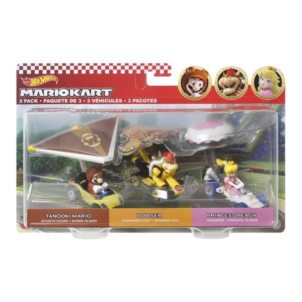 Mattel HDB39 - Hot Wheels - Mario Kart - DieCast, Mini Fahrzeuge mit Figuren, 3er-Pack