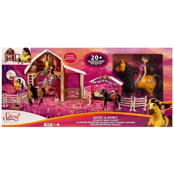 Mattel HBT16 - DreamWorks - Spirit - Deluxe Reiterhof inkl. Pferde, Spielfigur & Zubehör, Spielset