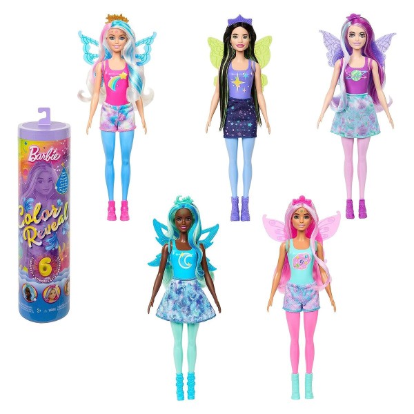Mattel HJX61 sort. - Barbie - Color Reveal - Rainbow Galaxy - Puppe mit 6 Überraschungen, verschiede