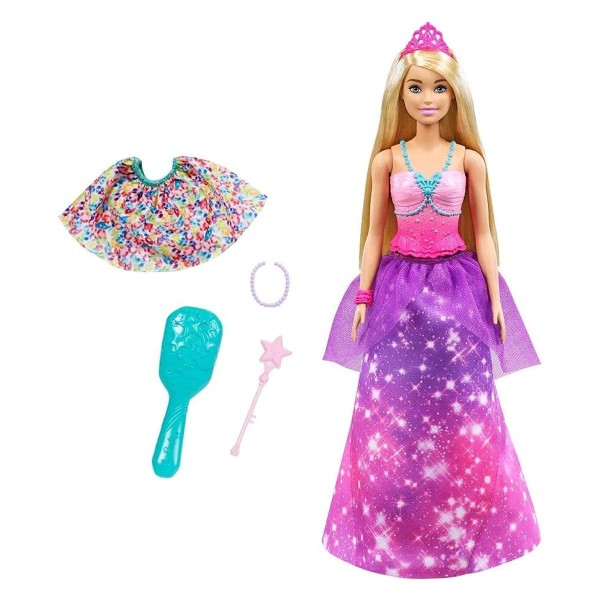 Mattel GTF92 - Barbie - Dreamtopia - 2-in-1 Prinzessin & Meerjungfrau Puppe mit 3 Looks und Accessoi