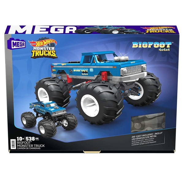 Mattel HHD20 - Mega - Hot Wheels - Monster Trucks - Bigfoot 4x4x4, Bausatz + Die-Cast Monster Truck,
