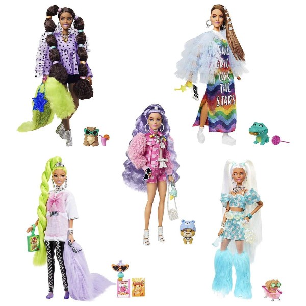 Mattel HHC58 - Barbie - Extra - Puppen mit Zubehör, Accessoires und Tieren, 5er Set