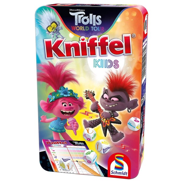 Schmidt 51437 - DreamWorks - Trolls - Mitbringspel in Metalldose, Kniffel Kids