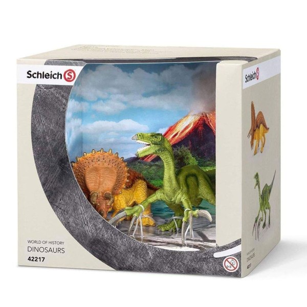 Schleich 42217 - Dinosaurs - Triceratops und Therizinosaurus, 2er-Pack Spielfiguren