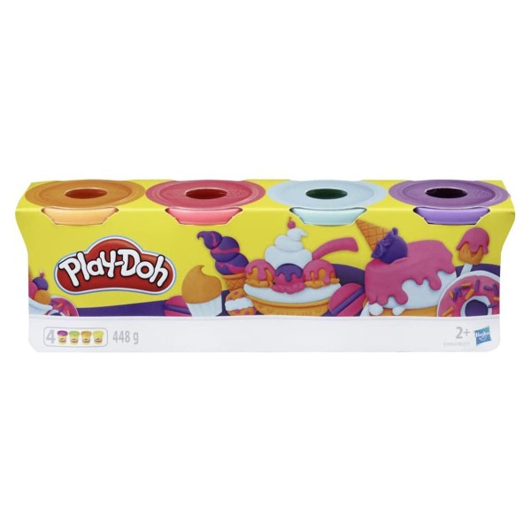 Hasbro E4869 - Play-Doh - Knete 4er-Pack, Orange/Pink/Türkis/Lila, 448g