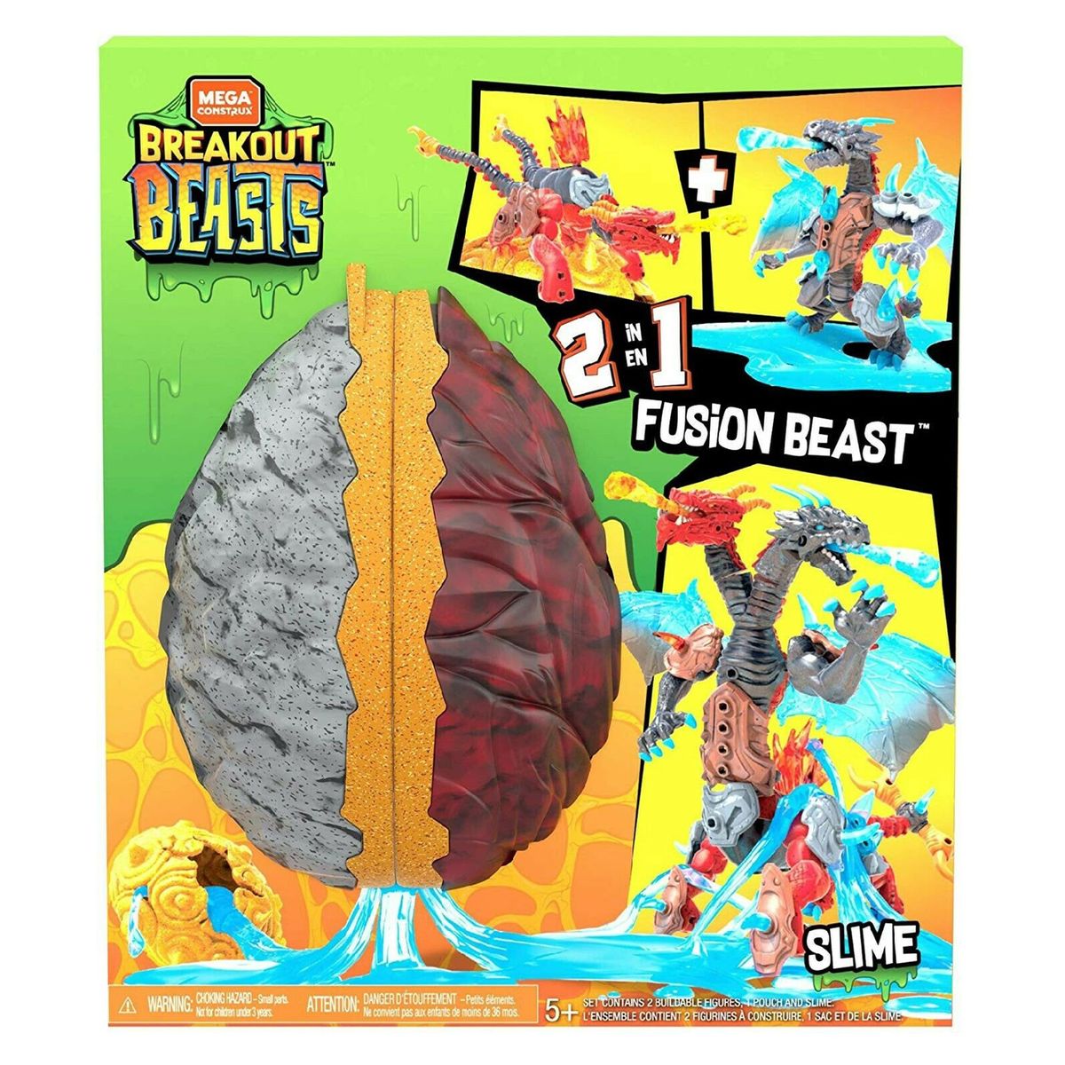 Mega Construx Breakout Beasts 2 in 1 Fusion/2 Dinosaurier kombinierbar mit Slime 