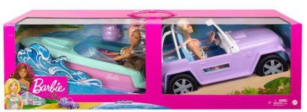 Mattel GXD66 - Barbie - 2 x Puppe, Boot und Jeep